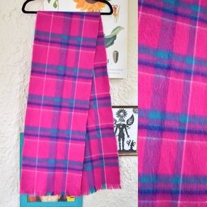 80s pink purple teal plaid fuzzy knit scarf (OS)